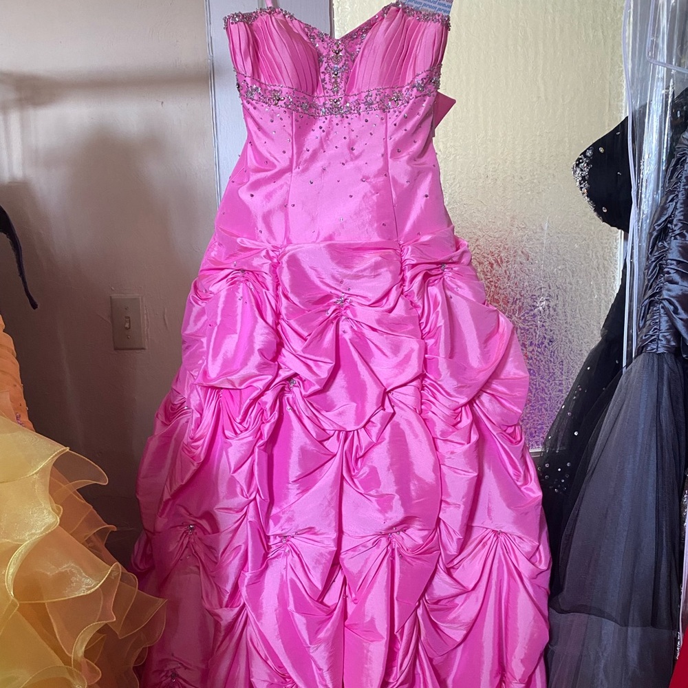 MORI LEE Barbie Flamingo Pink BALLGOWN DRESS Long pick-up pleats 8 - Picture 2 of 13
